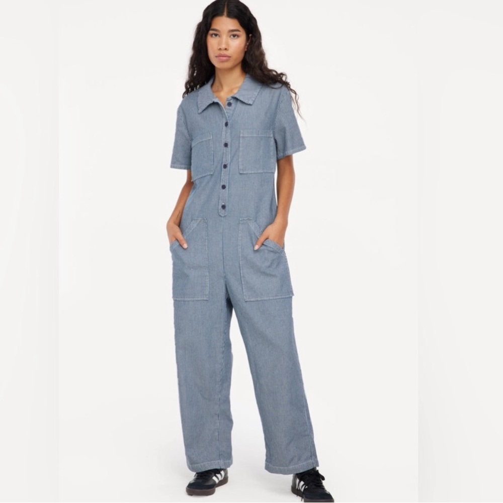 Lacausa Lucky Jumpsuit in railroad stripe, xs